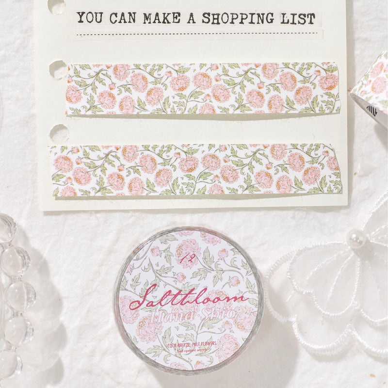 Thin Salt Flower Series Flash Sand Synthetic Paper Tape featuring flower designs for journaling, scrapbooking and collage