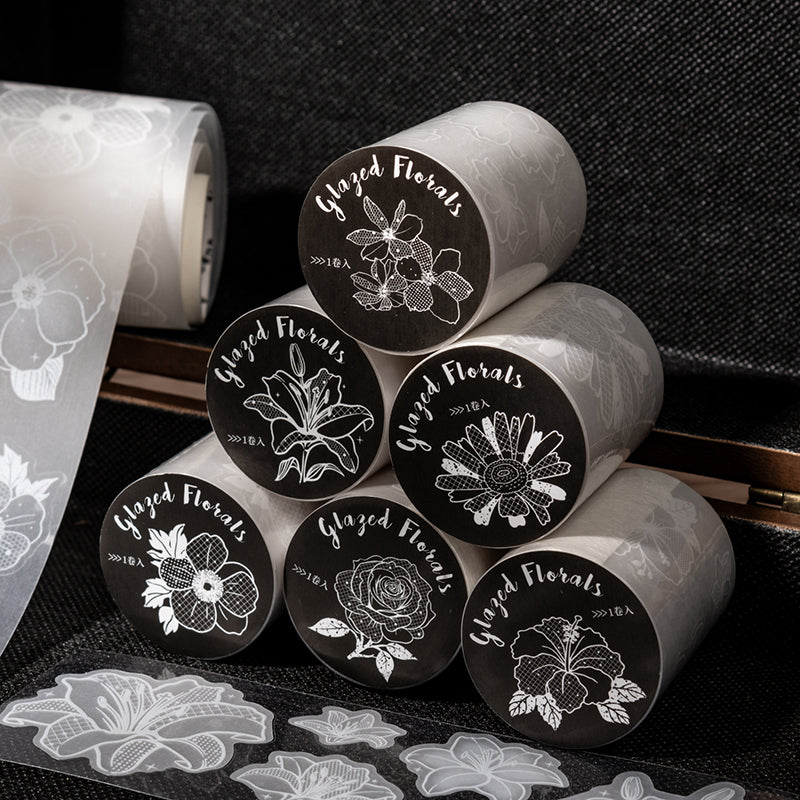 Glass Flower Series Sulfuric Acid Paper Tape featuring flower, and glass designs for journaling, scrapbooking and collage