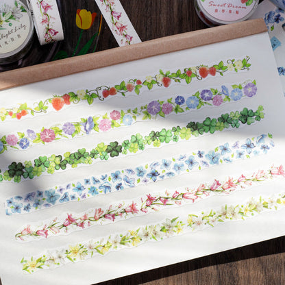 Flower Poem Series Flash Sand Synthetic Paper Tape featuring flower designs for journaling, scrapbooking and collage