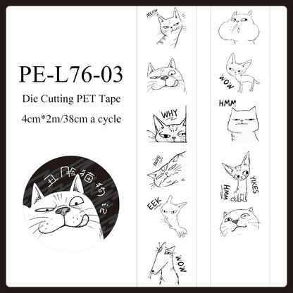 Ugly Face Cats Dogs Series Die Cutting PET Tape