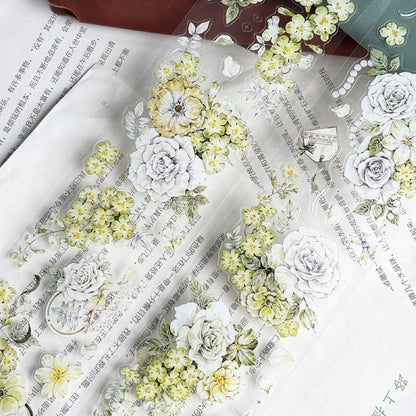 Green Flower Bud Die-Cutting Washi Tape - Whole Roll 6cm×5m