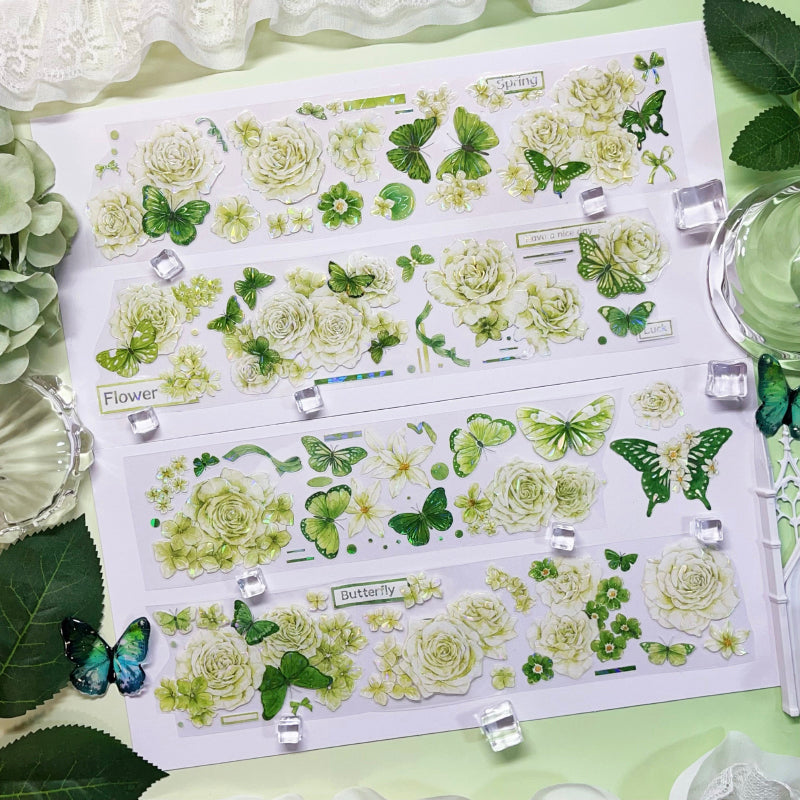 Whole Roll 6cm*5m Butterflies in the flowers Shell Light PET Tape featuring flower, and light designs for journaling, scrapbooking and collage