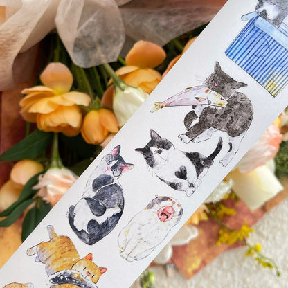 Whole Roll 6cm*10m Cat Home Die Cutting Washi/PET/Fog PET Tape featuring cat, and home designs for journaling, scrapbooking and collage