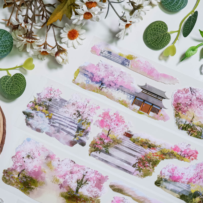 7cm*100cm Cherry Blossom Tree PET Tape featuring tree, and cherry designs for journaling, scrapbooking and collage