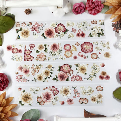 5.5cm*100cm Amber Flower Washi/Self-adhesive/Shell Light PET Tape featuring flower, and light designs for journaling, scrapbooking and collage