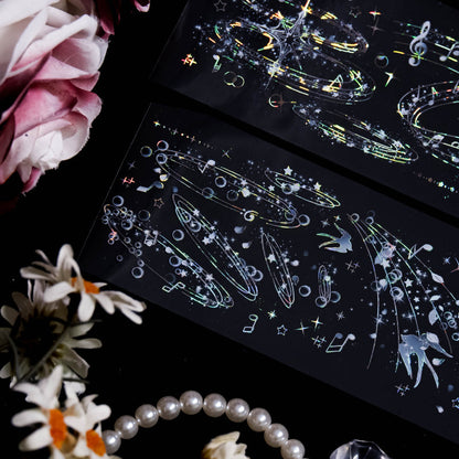 6.5cm*100cm Lingering sound Shell Silver PET Tape featuring silver designs for journaling, scrapbooking and collage
