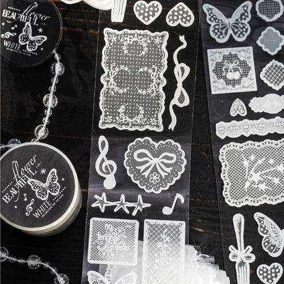 White Tea Blossom Dream Series Die Cutting Flash Sand PET Tape featuring dream, tea, and white designs for journaling, scrapbooking and collage