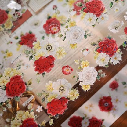5.5cm*100cm Red White Flower Die Cutting Washi/PET/Shell Light PET Tape