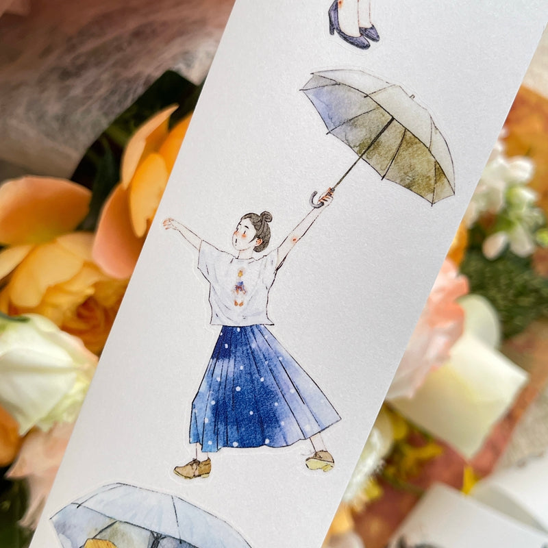 Whole Roll 6cm*10m It's raining Die Cutting Washi/PET/Fog PET Tape featuring rain designs for journaling, scrapbooking and collage