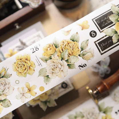 Faded Yellow Letter Flower Die-Cutting Washi Tape - Whole Roll 6cm×6m