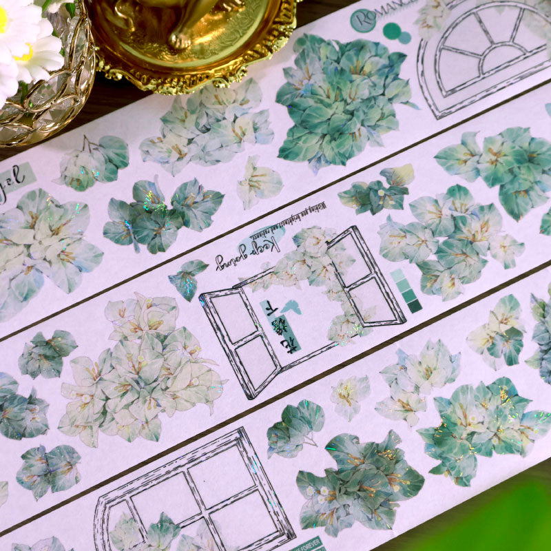 6cm*100cm Flower Architrave Die Cutting Shell Light Washi/PET Tape