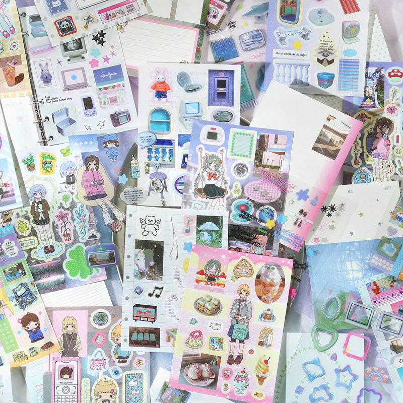 Disordered Past Series Sticker Book featuring red, and book designs for journaling, scrapbooking and collage