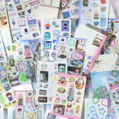 Disordered Past Series Sticker Book featuring red, and book designs for journaling, scrapbooking and collage