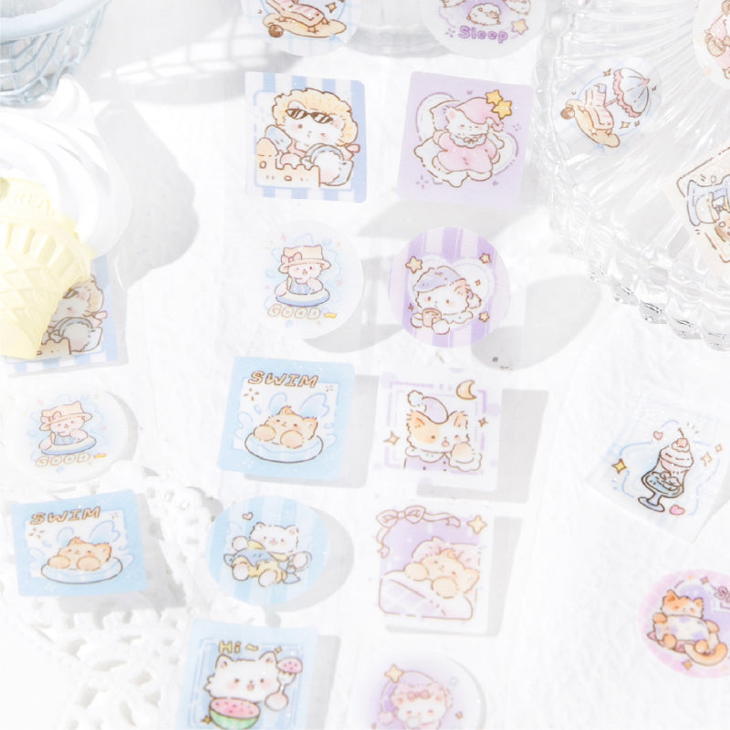 Heal Soft Cat Series Die Cutting Flash PET Tape featuring cat designs for journaling, scrapbooking and collage