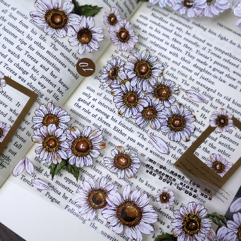 5.5cm*100cm Simple daisy Die Cutting Washi/PET/Shell Silver PET Tape featuring silver designs for journaling, scrapbooking and collage