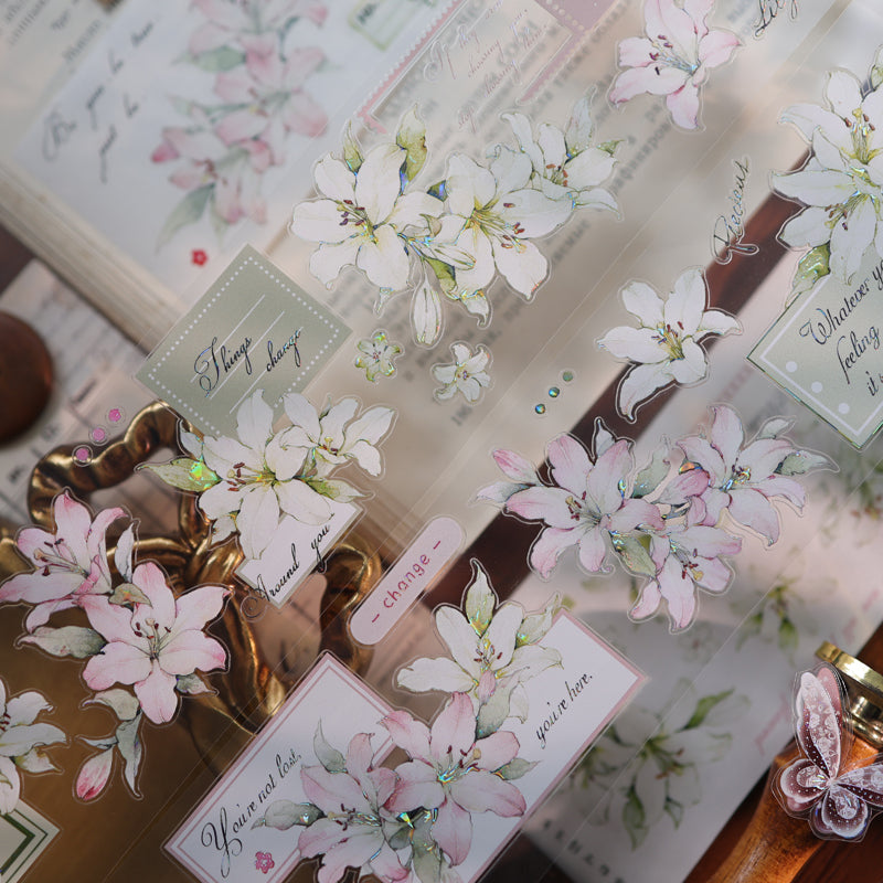 Whole Roll 6cm*6m Light Color Lily Die Cutting Washi/PET/Shell Light PET Tape