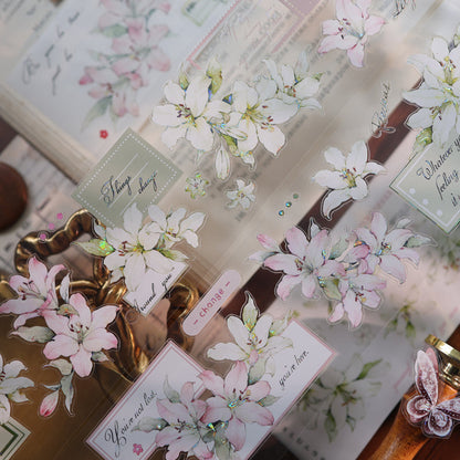 Whole Roll 6cm*6m Light Color Lily Die Cutting Washi/PET/Shell Light PET Tape