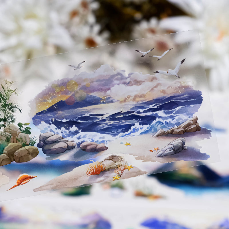 7cm*100cm The Sea at Dusk PET Tape featuring sea designs for journaling, scrapbooking and collage