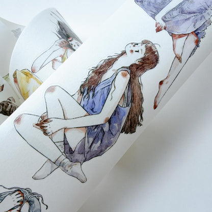 Whole Roll 5.5cm*5m Girls Thoughts Die Cutting Washi/PET/Fog PET Tape featuring girl designs for journaling, scrapbooking and collage