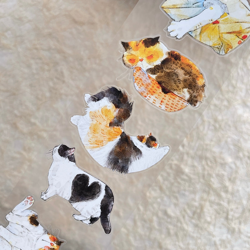 Whole Roll 6cm*10m Cat Home Die Cutting Washi/PET/Fog PET Tape featuring cat, and home designs for journaling, scrapbooking and collage