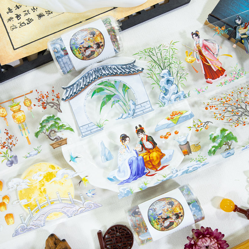 Ancient Love Affection Die Cutting Washi/Shell Gold PET Tape featuring old, and gold designs for journaling, scrapbooking and collage