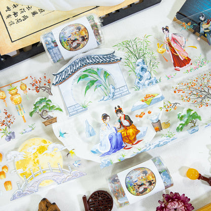 Ancient Love Affection Die Cutting Washi/Shell Gold PET Tape featuring old, and gold designs for journaling, scrapbooking and collage