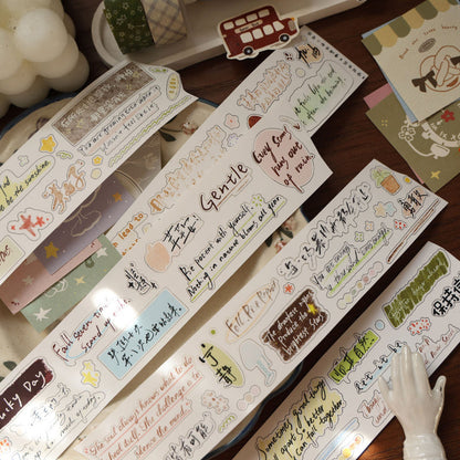 4cm*100cm Words flow like flowers Die Cutting Washi/Fog PET/Synthetic Paper Tape featuring flower designs for journaling, scrapbooking and collage