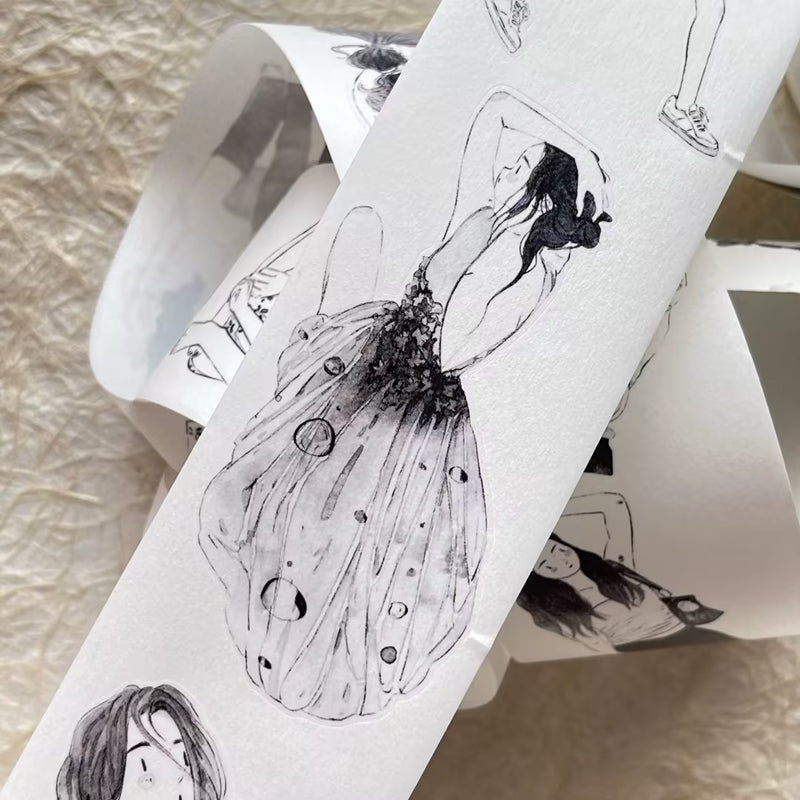 Whole Roll 5cm*10m Little black Die Cutting Washi/PET/Fog PET Tape featuring black designs for journaling, scrapbooking and collage