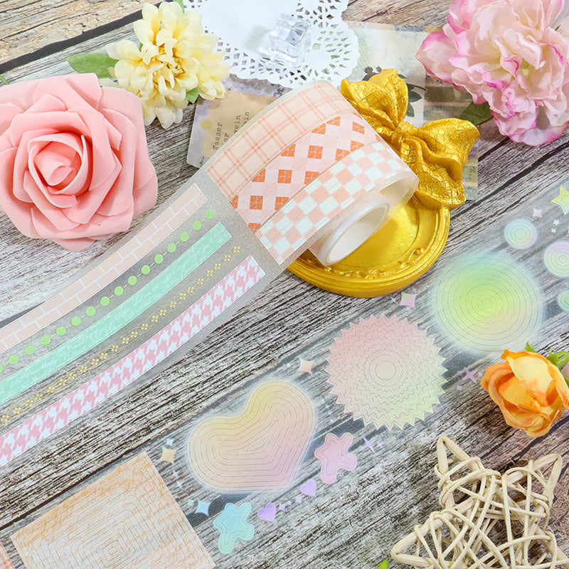 Line-cut shallow color Die Cutting Sparking Film PET Tape featuring color designs for journaling, scrapbooking and collage