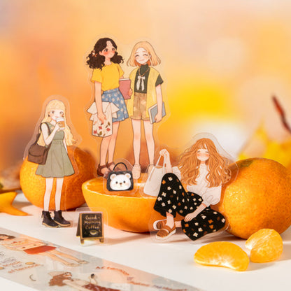 The orange flavored girl series Die Cutting PET Tape featuring red, girl, and orange designs for journaling, scrapbooking and collage