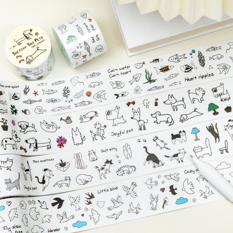 Sketchy Tiny Pets Series Die Cutting Washi Tape for journaling, scrapbooking and collage