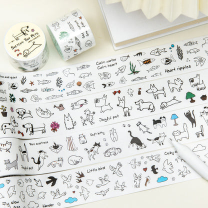 Sketchy Tiny Pets Series Die Cutting Washi Tape for journaling, scrapbooking and collage