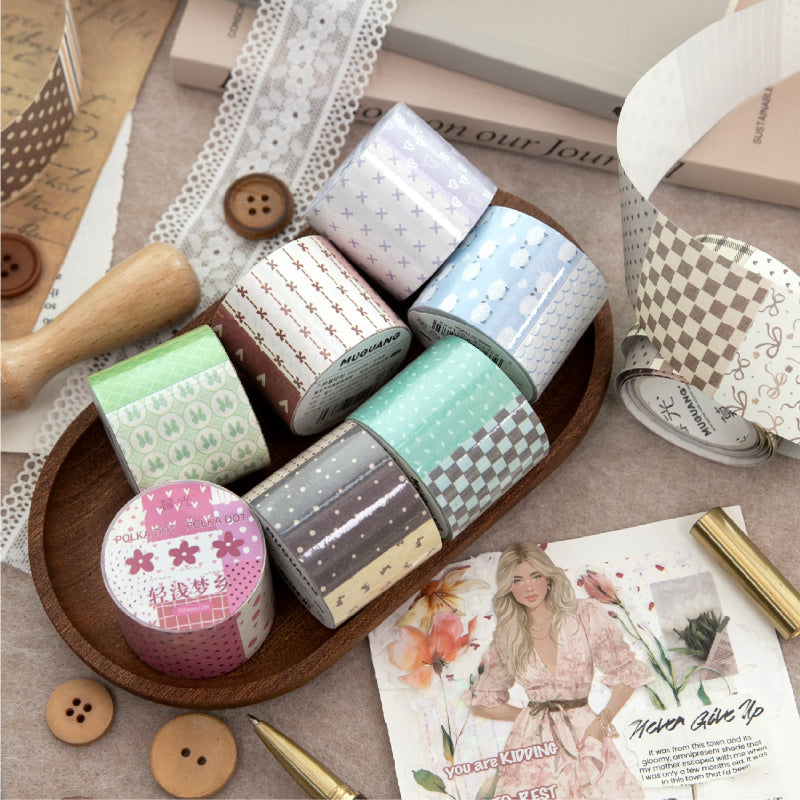 Dot Pattern Battle Series Die Cutting White Kraft Paper Tape featuring white, and dot designs for journaling, scrapbooking and collage