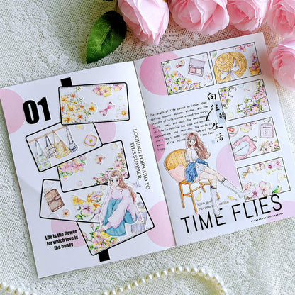 Whole Roll 5.5cm*5m Flowers Stories Die Cutting Washi/PET/Fog PET Tape featuring flower designs for journaling, scrapbooking and collage