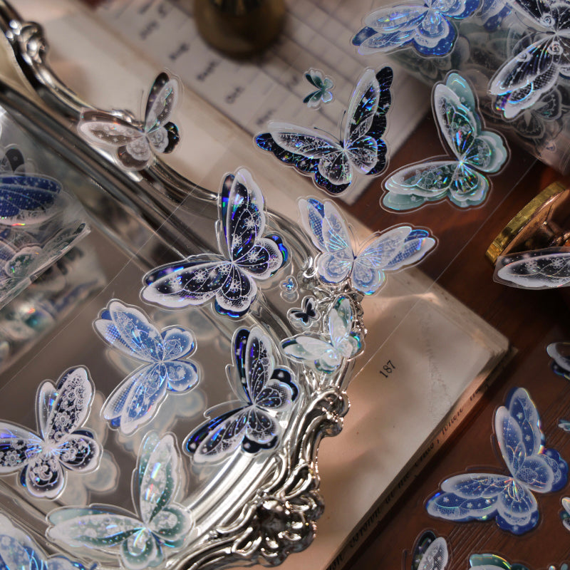 6cm*100cm Blue Dream Butterfly Die Cutting Shell Silver/Gold/Light PET Tape