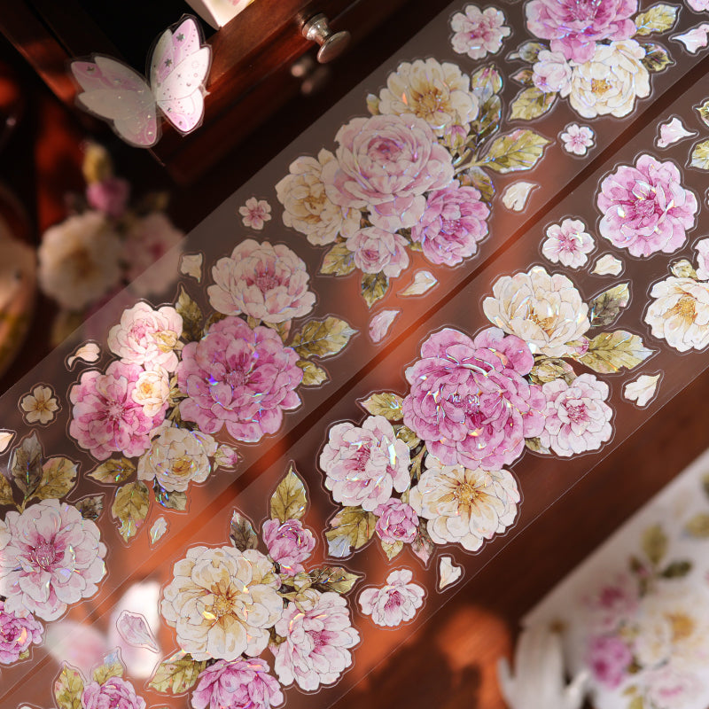 Peach Fog White Flower Die-Cutting Washi Tape - Sample 100cm
