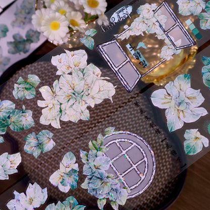 6cm*100cm Flower Architrave Die Cutting Shell Light Washi/PET Tape