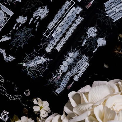 Whole Roll 6cm*5m Cobweb Shell Silver PET Tape featuring silver designs for journaling, scrapbooking and collage
