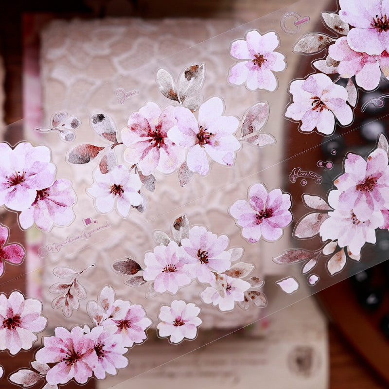 Whole Roll 5.5cm*6m Powdered perfume flower Die Cutting Washi/PET Tape featuring red, and flower designs for journaling, scrapbooking and collage