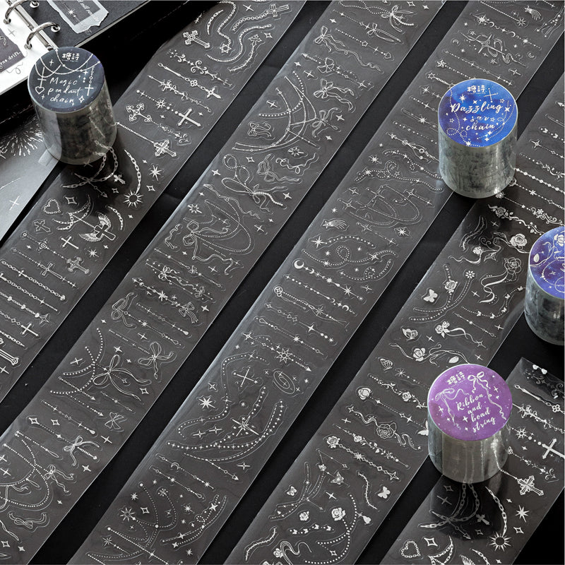 Chain Secret Series Silver Stamping Die Cutting PET Tape featuring secret, and silver designs for journaling, scrapbooking and collage
