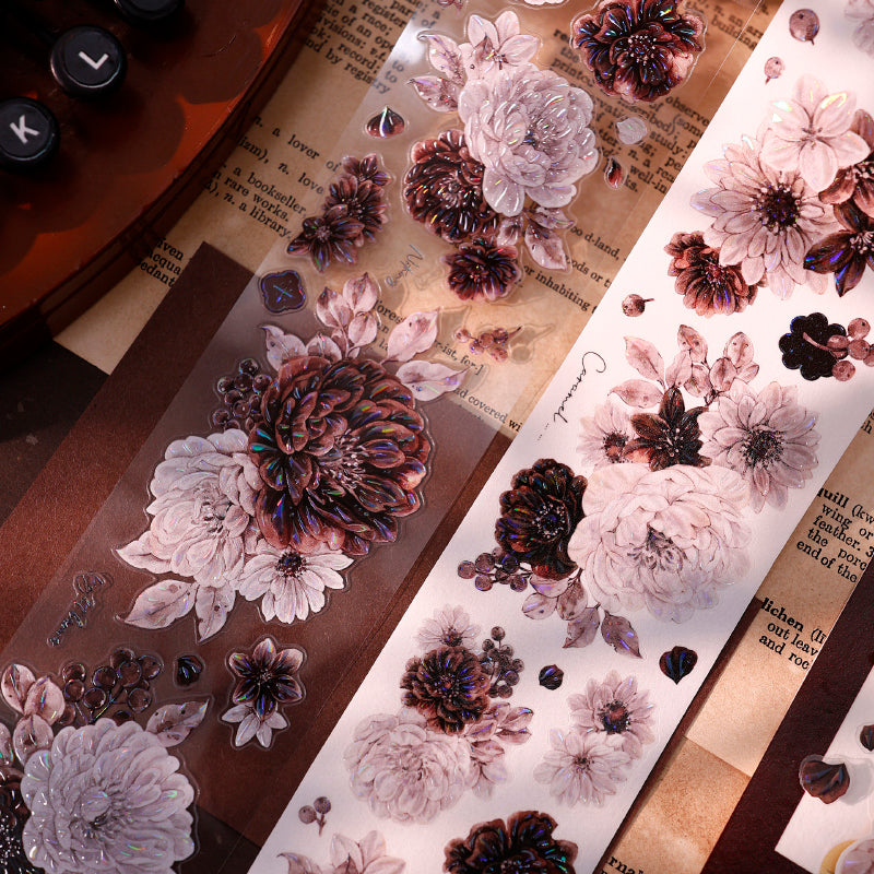 Whole Roll 5.5cm*5m Brown Shadow Old Manuscript Die Cutting Shell Light Washi/PET Tape