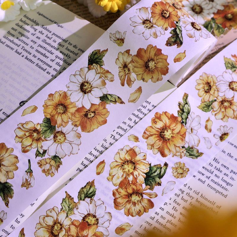 Whole Roll 5cm*5m Golden daisy Die Cutting Washi/PET/Shell Silver PET Tape featuring old, gold, and silver designs for journaling, scrapbooking and collage