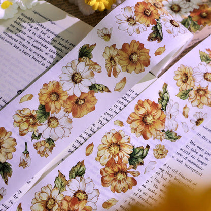 Whole Roll 5cm*5m Golden daisy Die Cutting Washi/PET/Shell Silver PET Tape featuring old, gold, and silver designs for journaling, scrapbooking and collage