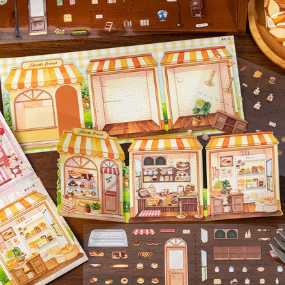 Miniature Street Scene Series 3D Sticker Book featuring book, street, and tree designs for journaling, scrapbooking and collage