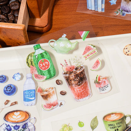Corner Coffee Series Sticker Book featuring book designs for journaling, scrapbooking and collage