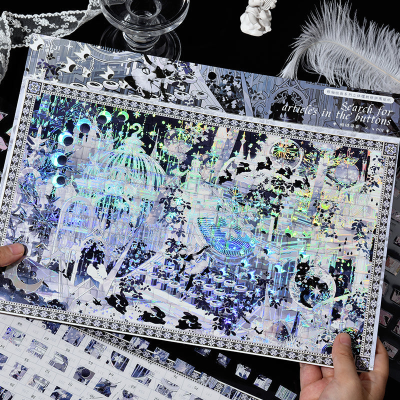 Silver Axis Suite Series 3D Sticker featuring silver designs for journaling, scrapbooking and collage