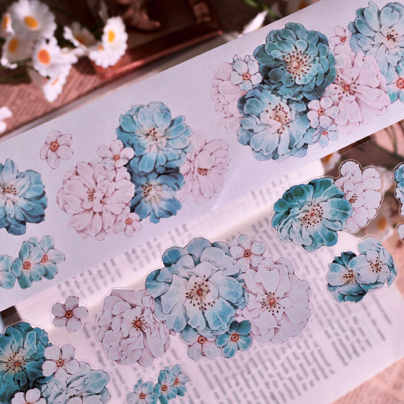 5.5cm*100cm Skinned snow flower Die Cutting Washi/PET Tape featuring flower, and snow designs for journaling, scrapbooking and collage