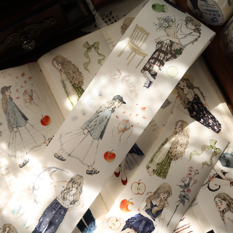 6cm*100cm Story of the Flower Girl Die Cutting Washi/PET Tape featuring flower, and girl designs for journaling, scrapbooking and collage