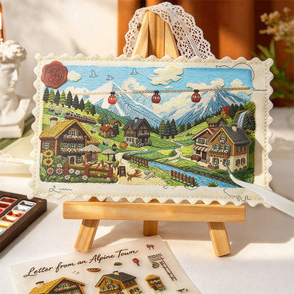 Embroidered Journey Series 3D Sticker featuring red designs for journaling, scrapbooking and collage