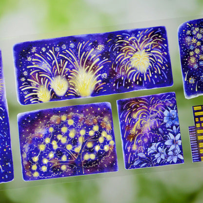 7.5cm*100cm Night of Fireworks Shell Light PET Tape featuring light designs for journaling, scrapbooking and collage